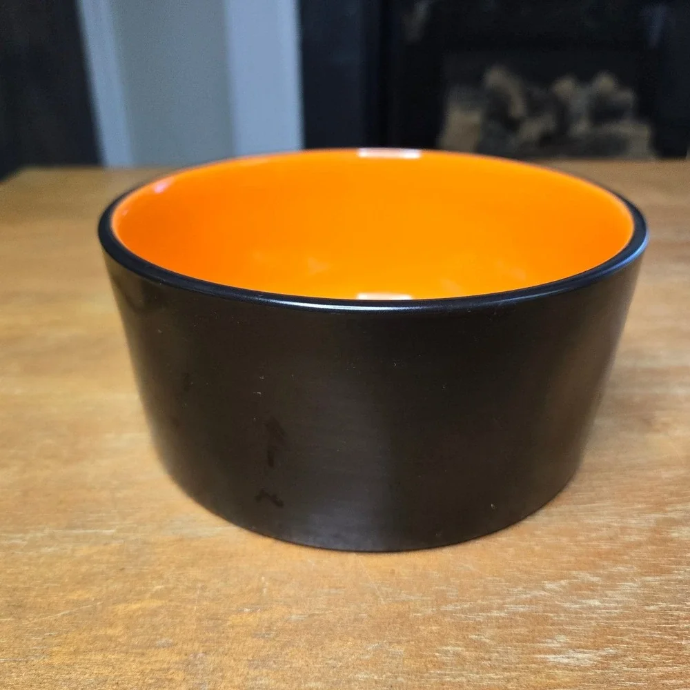 Rae Dunn Pet Bowl Small Black Orange Beware Of Me Halloween Spooky Ceramic
